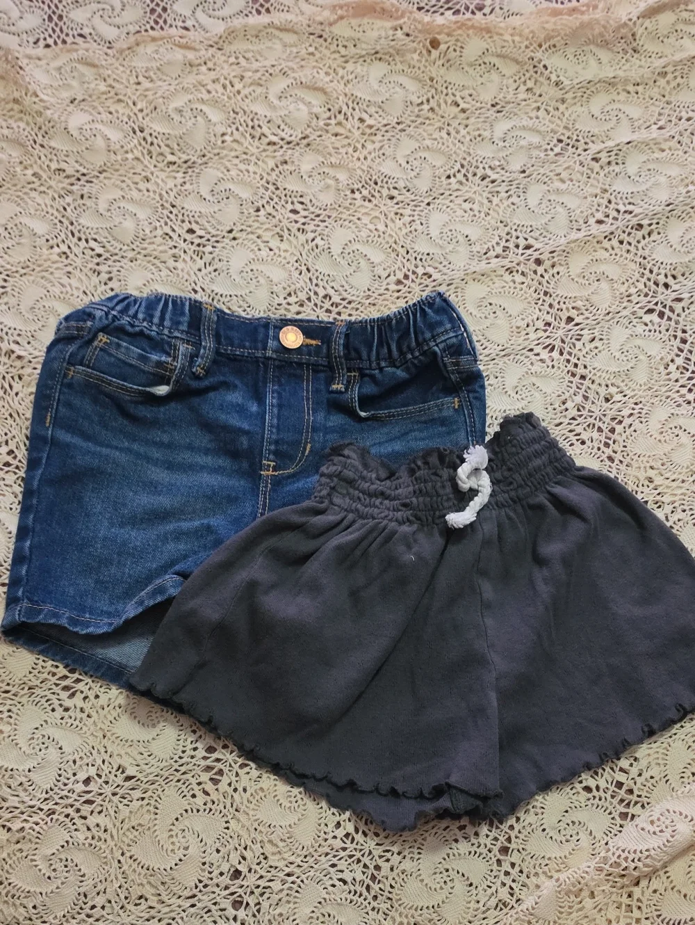 Kids Dark Blue Denim Shorts & Charcoal Knit Shorts - Set